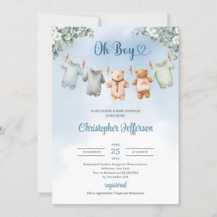 Boho Baby Blue Kleidung Eucalyptus Baby Shower Boy Einladung