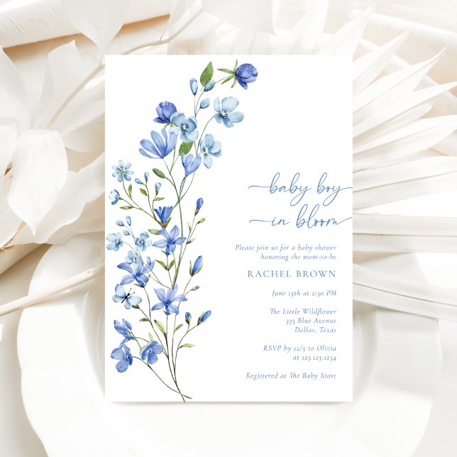 Boho Baby Boy in Bloom Blue Wildblume Babydusche Einladung (Von Creator hochgeladen)