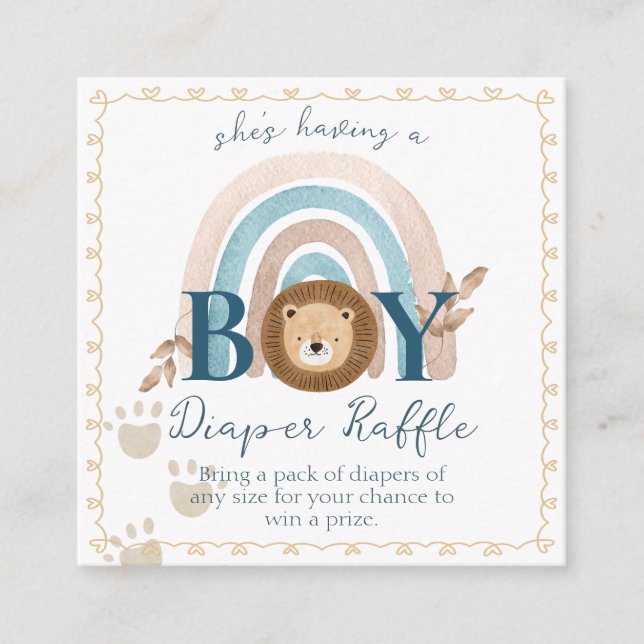 Boho Baby Boy Lion Cub Diaper Raffle Begleitkarte (Vorderseite)