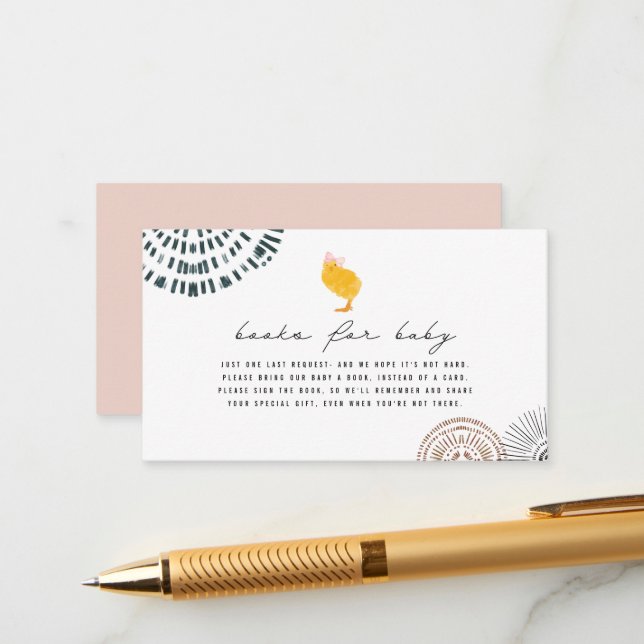 Boho Baby Chick Pink Buchanfrage Kinderdusche Begleitkarte (Vorderseite/Rückseite Beispiel)