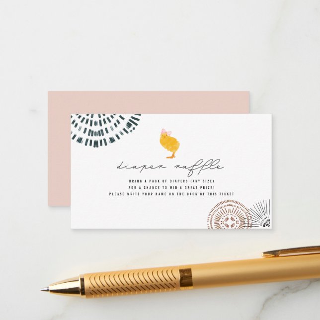 Boho Baby Chick Pink Diaper Raffle Begleitkarte (Vorderseite/Rückseite Beispiel)