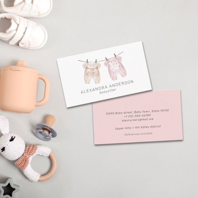 Boho Baby Closing Watercolor Babysitter Visitenkarte (Boho Baby Clothing Watercolor Babysitter Business Card)