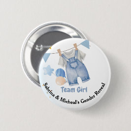 Boho Baby Clotheline Gender Reveal Team Girl Button