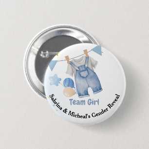 Boho Baby Clotheline Gender Reveal Team Girl Button