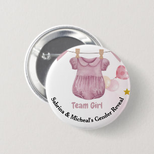 Boho Baby Clotheline Gender Reveal Team Girl Button