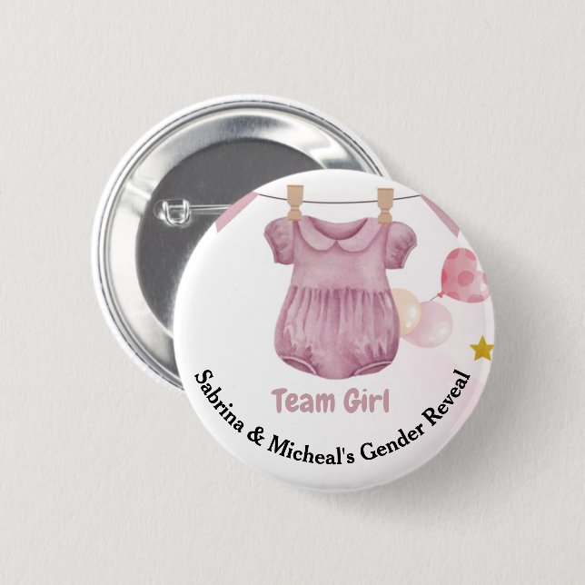 Boho Baby Clotheline Gender Reveal Team Girl Button (Vorne & Hinten)
