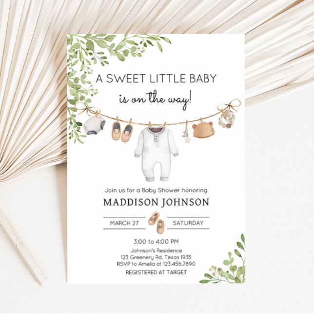 Boho Baby Clothes Babydusche Einladung (A Sweet Little Baby Boho Baby Shower Invitation)