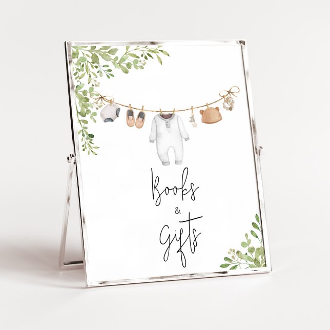 Boho Baby Clothes Kinderdusche Bücher und Geschenk Poster (A Sweet Little Baby Boho Baby Shower Books and Gifts Sign)