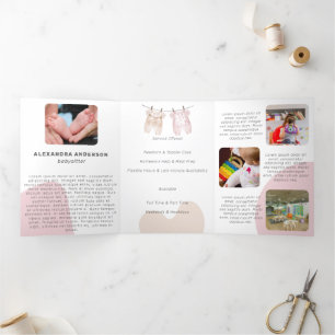 Boho Baby Cloud Watercolor Babysitter Service Dreifach Gefaltete Karte