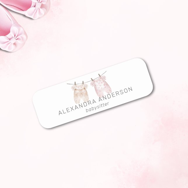 Boho Baby Cloud Watercolor Babysitter Service Namensschild (Boho Baby Clothing Watercolor Babysitter Name Tag)