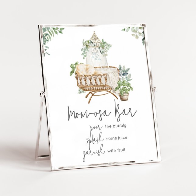 Boho Baby Crib Baby Dusche Mama Osa Bar Poster (Baby Crib Boho Baby Shower Mom Osa Bar Sign)