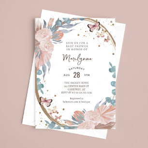 Boho Baby Dusche Bloral Butterfly Einladung
