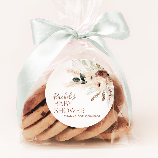 Boho Baby Dusche Einladung Blumengrün Rustikal Runder Aufkleber (Von Creator hochgeladen)