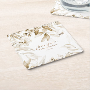 Boho Baby Dusche, Sepia Still Life Blumentropfen, Rechteckiger Pappuntersetzer