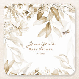 Boho Baby Dusche, Sepia Still Life Blumentropfen, Rechteckiger Pappuntersetzer