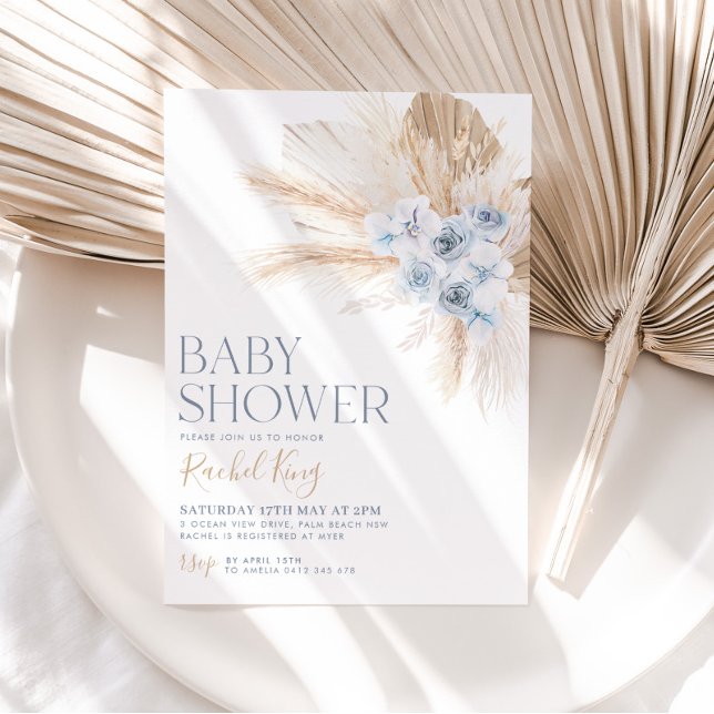 Boho Baby Duwer Einladung Blume Blue Neutral (Von Creator hochgeladen)