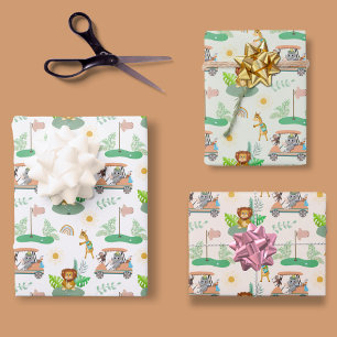 Boho-Baby-Elefant, Affe, Löwe Golf Baby Muster Geschenkpapier Set