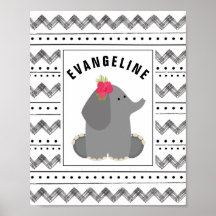 Boho Baby Elephant Floral Black + White Kinderzimm