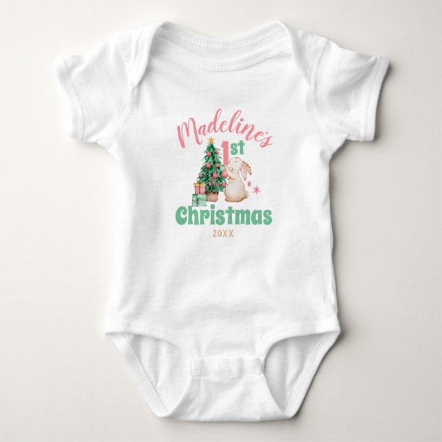 Boho Baby Erste Weihnacht mit Name Rabbit Tree Strampler (Vorderseite)