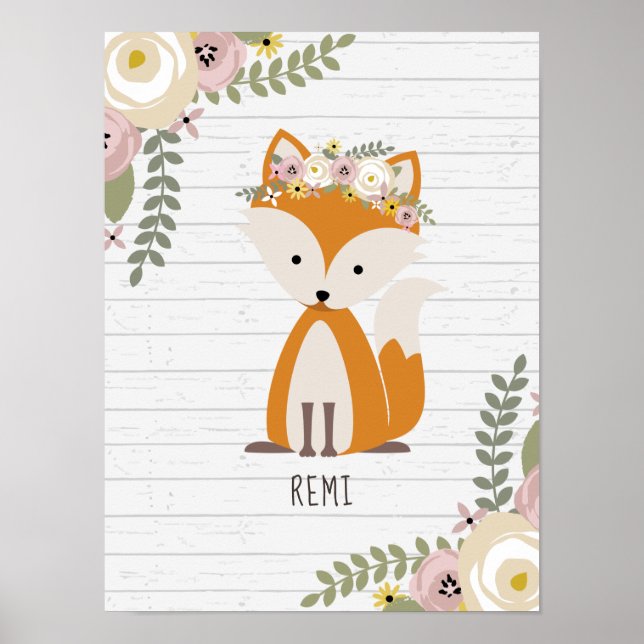 Boho Baby Fox Wood Personalisierte Kinderzimmer Ar Poster (Vorne)