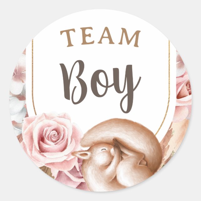Boho Baby Gender Reveal Team Boy Runder Aufkleber (Vorderseite)