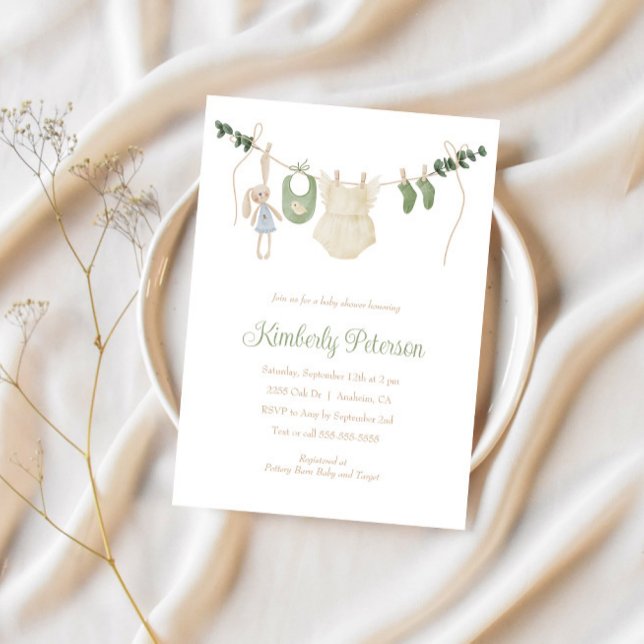 Boho Baby Girl Clothes Line Babydusche Einladung (Von Creator hochgeladen)