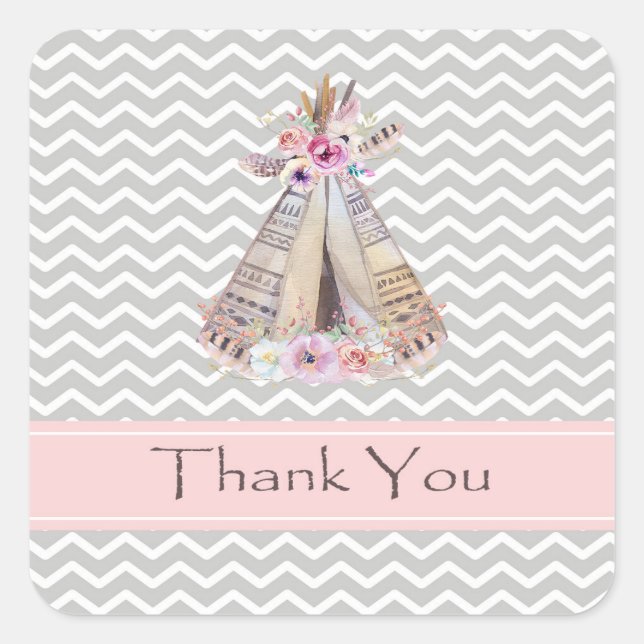 Boho Baby Girl Dusche Danke Stickers (Vorderseite)
