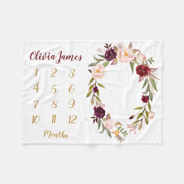 Boho Baby Girl Milestone Monthly Baby Blanket Fleecedecke (Vorderseite (Horizontal))