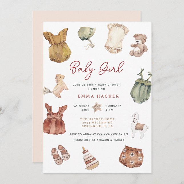 Boho Baby Girl Shower Einladung (Vorne/Hinten)