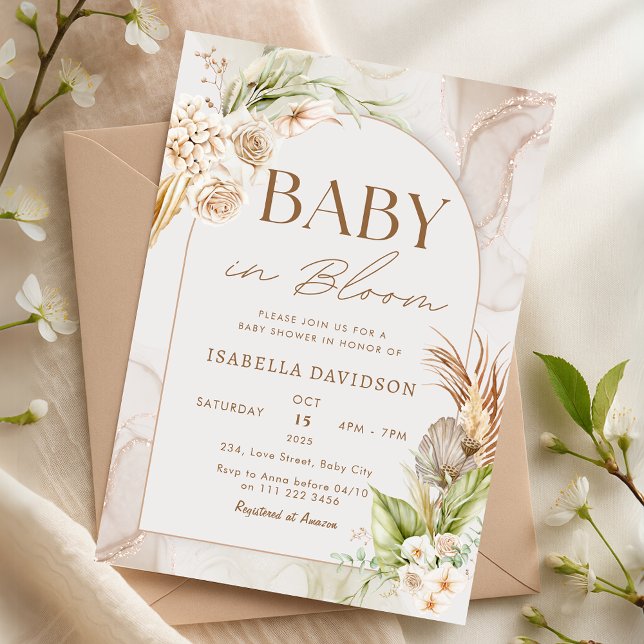Boho Baby in Bloom Baby Shower Pampas Floral Einladung (Boho Baby in Bloom Baby Shower Pampas Floral Invitation)