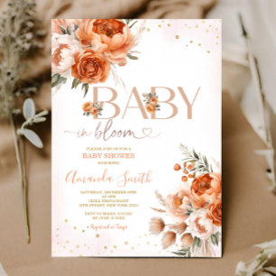 Boho Baby in Bloom Burnt Orange Bloral Baby Dusche Einladung