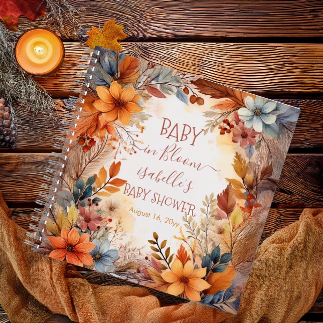 Boho Baby in Bloom Fall Blumendusche Gästebuch Notizbuch (Boho Baby in Bloom Fall | Autumn Floral Frame Baby Shower Guest Book Notebook)