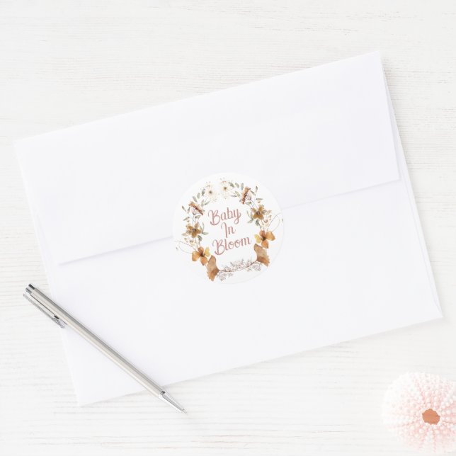 Boho Baby in Bloom Wildblumen Kinderdusche Runder Aufkleber (Umschlag)