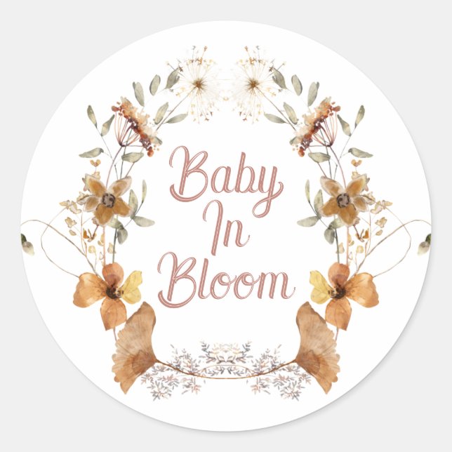 Boho Baby in Bloom Wildblumen Kinderdusche Runder Aufkleber (Vorderseite)