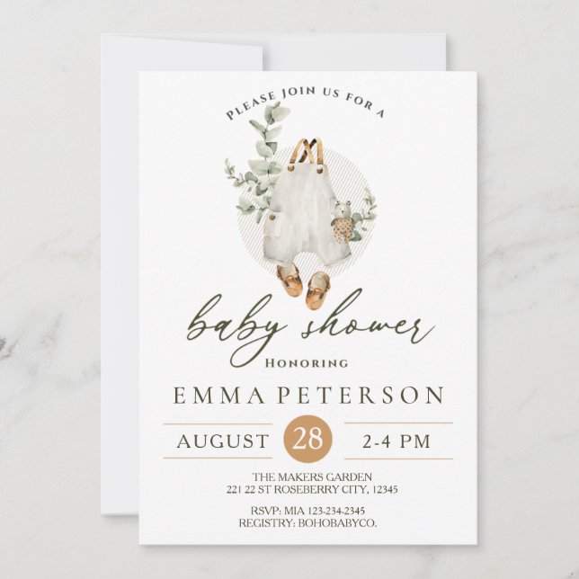 Boho Baby Little Romper Baby Dusche Einladung (Vorderseite)