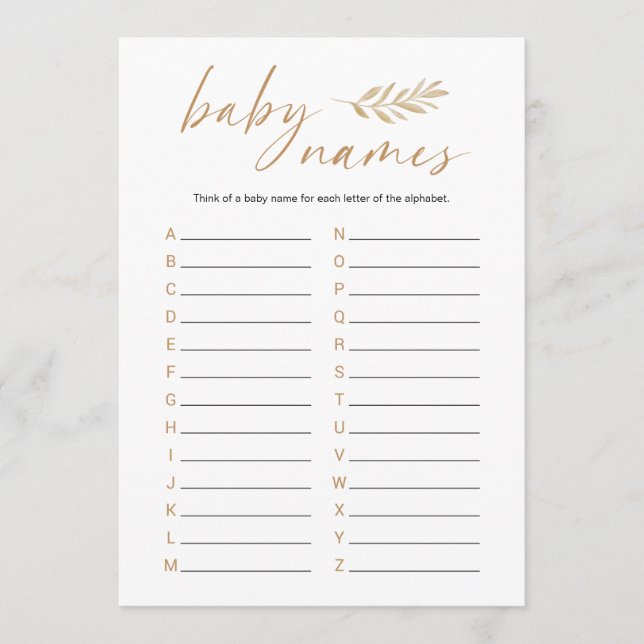 Boho Baby Names Baby Shower Game Programm (Vorderseite)