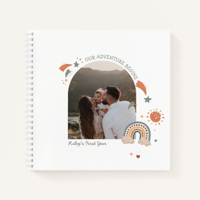 Boho Baby Rainbow Erstes Jahr Erinnerungen & Meile Notizbuch (Vorderseite)