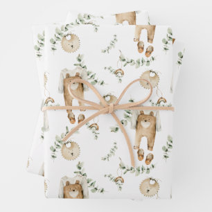 Boho Baby Regenbogen Bibs Botanisches Grün Muster Geschenkpapier Set