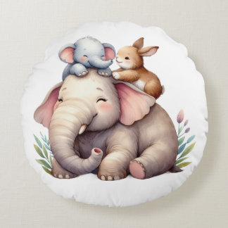 Boho Baby Room Decor | Elephant and baby bunny |  Rundes Kissen