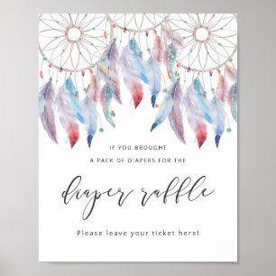 Boho Baby Showdiaper Raffle Sign Dreamcatcher Poster