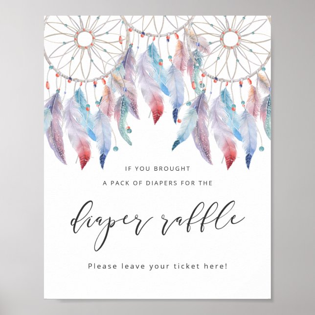 Boho Baby Showdiaper Raffle Sign Dreamcatcher Poster (Vorne)