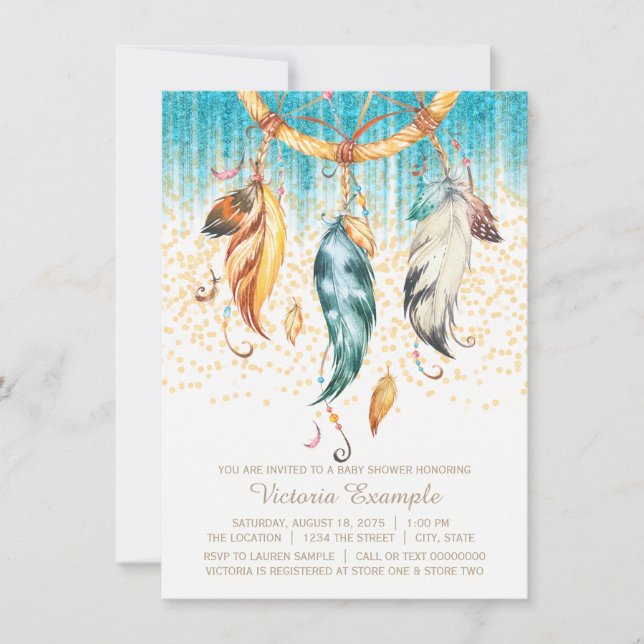 Boho Baby Shower Boy Girl Dream Catcher Einladung (Vorderseite)