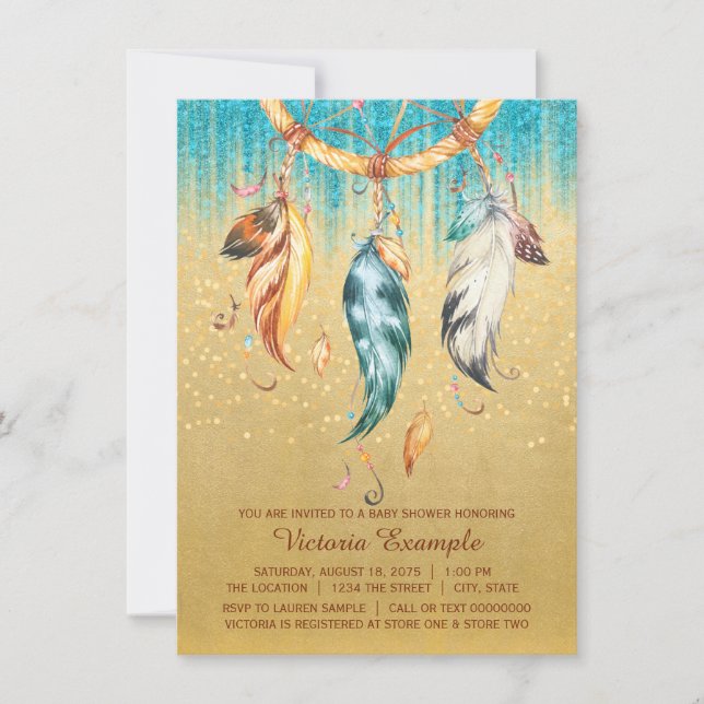 Boho Baby Shower Boy Girl Tribal Dream Catcher Einladung (Vorderseite)