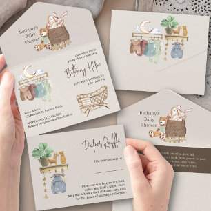 Boho Baby Shower Buch und Windeln All In One Einladung