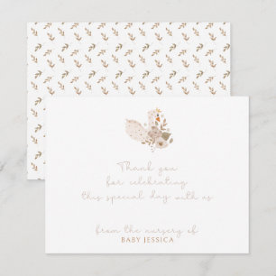 Boho Baby Shower Dankeschön Karte - Swan & Floral