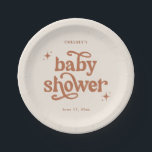 Boho Baby Shower Earth Tone Baby Shower Pappteller<br><div class="desc">Das ist ein Retro-Design aus Terrakotta Babydusche. Bearbeiten Sie die meisten* Formulierungen und Farben auf diesem Retro laden Sie die Karte ein, um sie Ihrem Event-Thema persönlichem Stil anzupassen! (die Worte "Baby Dusche" sind nicht editierbar, aber Sie können die Farben ändern!) // Für passende Designs suchen Sie BIRDIE im Sincerely...</div>