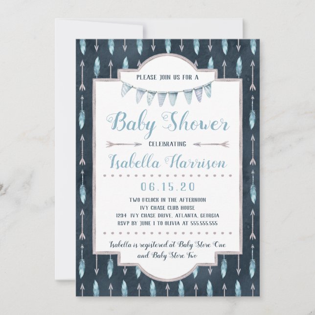 Boho Baby Shower Einladung (Vorderseite)