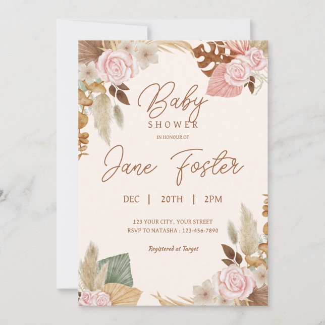Boho Baby Shower Einladung (Vorderseite)