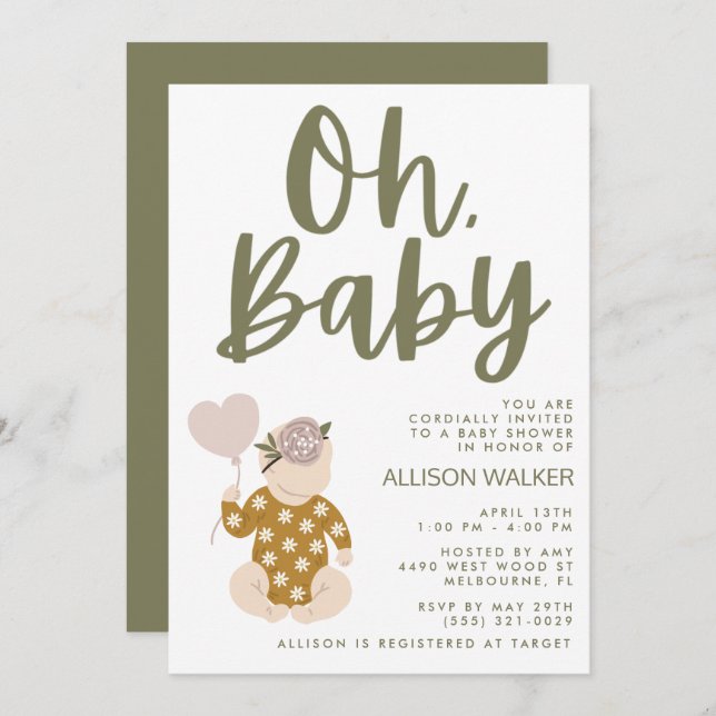 Boho Baby Shower Einladung (Vorne/Hinten)