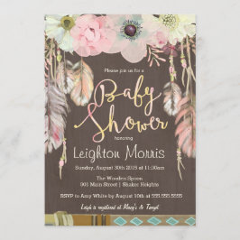 Boho Baby Shower Einladung, Tribal Feather Rustika Einladung